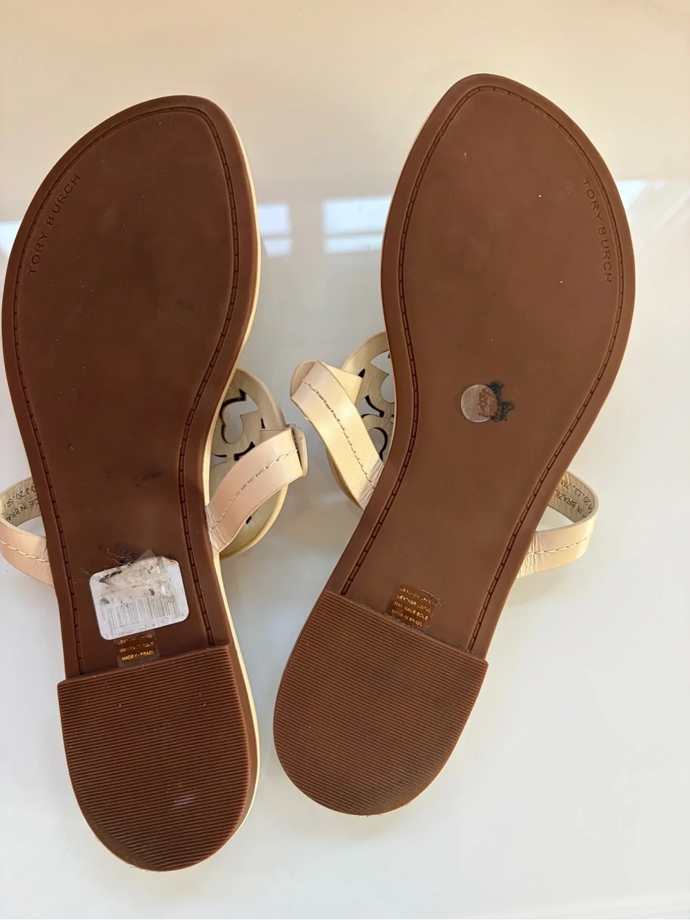 NWOT Tory Burch Miller Leather Logo Thong Sandals in Nude Pink